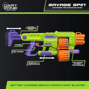 DART ZONE Savage Spin Foam Dart Blaster for Kids - 80 ft Range