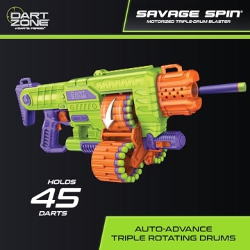 DART ZONE Savage Spin Foam Dart Blaster for Kids - 80 ft Range