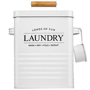 Calindiana Modern Farmhouse Metal Laundry Soap Dispenser Container Holder with Scoop for Laundry Roo...