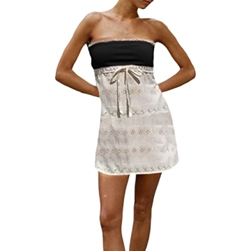 Sunloudy Women Sexy Tube Mini Dress - Open Back, Floral Print, Bodycon Design