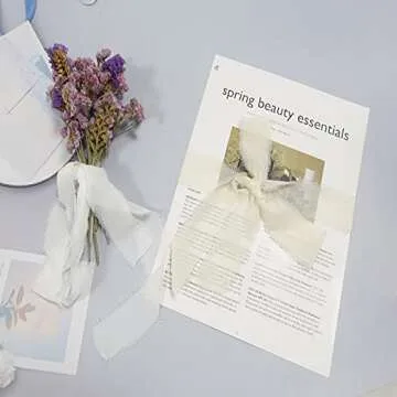 4 Rolls Handmade Chiffon Ribbon Fringe Frayed Edges Chiffon Silk-Like Ribbons 1.75Inch×5 Yard Colorful Ribbons for Wedding Invitation Bouquets Wrapping DIY Decorations(White/Ivory)