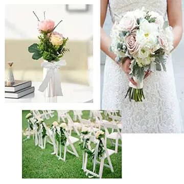 4 Rolls Handmade Chiffon Ribbon Fringe Frayed Edges Chiffon Silk-Like Ribbons 1.75Inch×5 Yard Colorful Ribbons for Wedding Invitation Bouquets Wrapping DIY Decorations(White/Ivory)