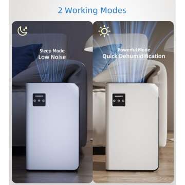 Wpsoert Dehumidifiers for Home, 88 oz Water Tank, 1000 Sq. Ft Coverage, Quiet for Bedroom, Bathroom, Basement, RV, Closet, with 7-Color LED Light, Auto Shut Off, Continuous Drain Hose