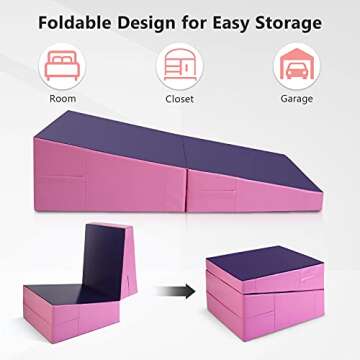 GYMAX Incline Gymnastic Mat, Folding and Non-Folding 60”x30”x14” Tumbling Cheese Wedge Mat for...