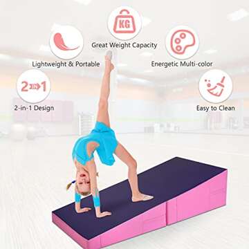 GYMAX Incline Gymnastic Mat, Folding and Non-Folding 60”x30”x14” Tumbling Cheese Wedge Mat for Gymnastic, Martial, Cheerleading, Dance Yoga Stretch Training Practice, Kids Girls Adult (Purple)