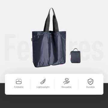 pack all 16L Lightweight Packable Tote Bag, Water Resistant Foldable Grocery Bag, Reusable Shopping ...