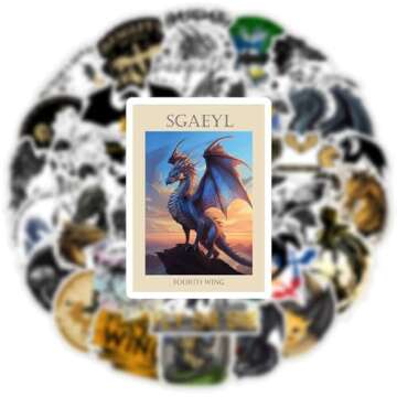 Fourth Wing Stickers for Water Bottle, Laptop, Phone, 60 PCS Waterproof Vinyl Stickers Laptop Phone Party Decor Favors. (D 2)