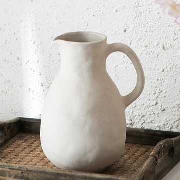 Kimdio Ceramic Vase with Handle, Modern Farmhouse Pitcher Vase for Home Decor, Rustic Pottery Vase, ...
