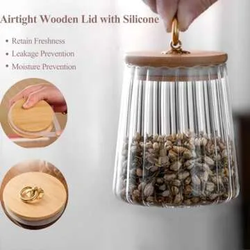 Viovian Glass Storage Coffee Container 650ml(22 FL OZ) Glass Coffee Nuts Canister Glass Jar with Lid Petal Decorative Glass jar with Bamboo Lid for Sugar Coffee Beans Tea Candy Food(Taper)