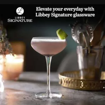 Libbey Signature Kentfield Coupe Cocktail Glasses Set of 4, Coupe Bowl Stemmed Cocktail Glasses, Dis...