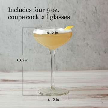 Libbey Signature Kentfield Coupe Cocktail Glasses Set of 4, Coupe Bowl Stemmed Cocktail Glasses, Dishwasher Safe Champagne Coupe Glasses Gift Set