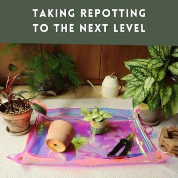 Plant Repotting Mat for Indoor Gardening, Iridescent Holographic Roll Out Potting Tarp Tray | Gifts ...