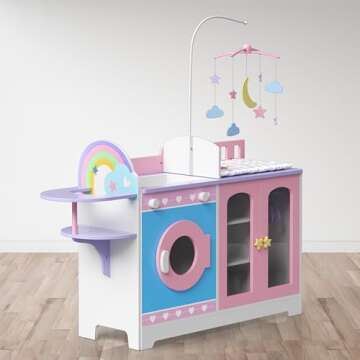 Teamson Kids - Olivia's Classic 6 in 1 Baby Doll Changing Station with Storage, Pretend Play Dolls F...