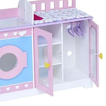 Teamson Kids - Olivia's Classic 6 in 1 Baby Doll Changing Station with Storage, Pretend Play Dolls Furniture, Pink / Purple