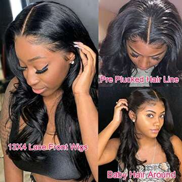 13x4 Lace Front Wigs Human Hair Wigs for Black Women Body Wave Glueless Lace Frontal Wigs Pre Plucked Natural Hairline Brazilian Virgin Human Hair Wigs 180% Density Natural Color 20 Inch Body Wave Wig
