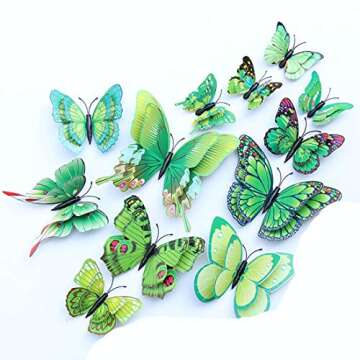 DreamLily 12 Pieces Butterfly Hair Clips for Halloween Costume Colorful 3D Butterfly Metal Barrettes Photo Props Party Favors BTY01 (Green)
