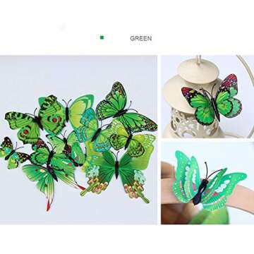DreamLily 12 Pieces Butterfly Hair Clips for Halloween Costume Colorful 3D Butterfly Metal Barrettes Photo Props Party Favors BTY01 (Green)