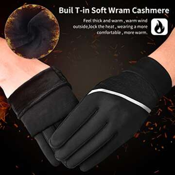 OOPOR Winter Warm Running Sports Gloves - Cold Weather Ski Outdoor Thermal Bike Black Mittens for Ma...