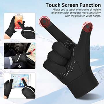 OOPOR Winter Warm Running Sports Gloves - Cold Weather Ski Outdoor Thermal Bike Black Mittens for Man Woman S