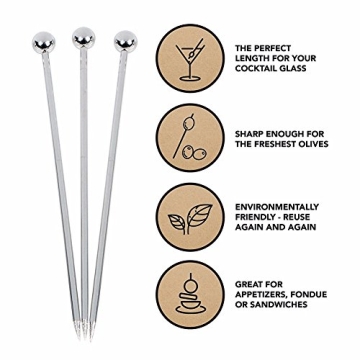 Stainless Steel Cocktail Picks Set - 15 Pieces for All Occasions