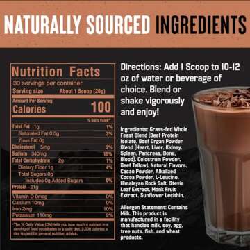 The Fittest Whole Feast Beef Protein Powder - Milk Chocolate - Nose to Tail Carnivore Blend Including Liver, Colostrum and Whole Bone - BCAAs - 14g Collagen, 21g Total Protein