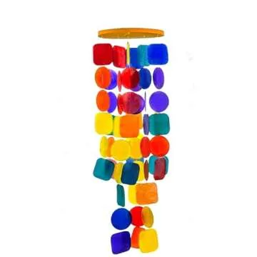 Bellaa Wind Chimes for Outside Capiz Sea Glass Shells 27 inch Rainbow Outdoor Windchimes Garden Pati...
