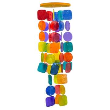 Bellaa Wind Chimes for Outside Capiz Sea Glass Shells 27 inch Rainbow Outdoor Windchimes Garden Patio Yard Lawn Home Decor Unique Gifts Woman Grandma Mom Sympathy Memorial Remembrance 22890