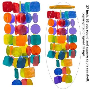 Bellaa Wind Chimes for Outside Capiz Sea Glass Shells 27 inch Rainbow Outdoor Windchimes Garden Patio Yard Lawn Home Decor Unique Gifts Woman Grandma Mom Sympathy Memorial Remembrance 22890