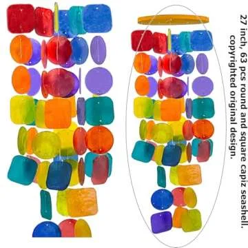 Bellaa Capiz Sea Glass Wind Chimes - 27 Inch Outdoor Decor