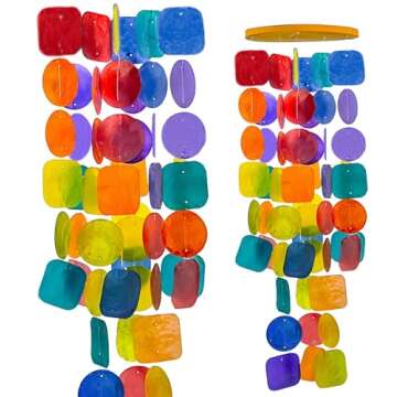 Bellaa Wind Chimes for Outside Capiz Sea Glass Shells 27 inch Rainbow Outdoor Windchimes Garden Patio Yard Lawn Home Decor Unique Gifts Woman Grandma Mom Sympathy Memorial Remembrance 22890