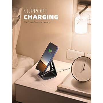 Lamicall Adjustable Cell Phone Stand, Desk Phone Holder, Cradle, Dock, Compatible with iPhone 16, 15, 14, Plus, Pro, Pro Max, 13 12 X XS,4-8" Phones, Office Accessories, All Android Smartphone, Black