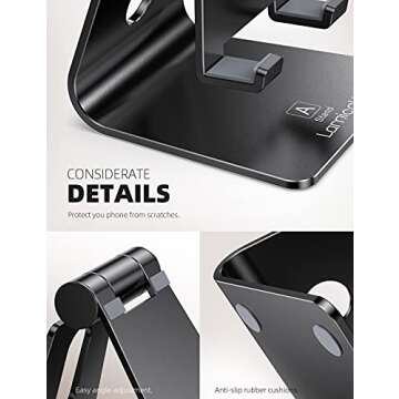 Lamicall Adjustable Cell Phone Stand, Desk Phone Holder, Cradle, Dock, Compatible with iPhone 16, 15, 14, Plus, Pro, Pro Max, 13 12 X XS,4-8" Phones, Office Accessories, All Android Smartphone, Black