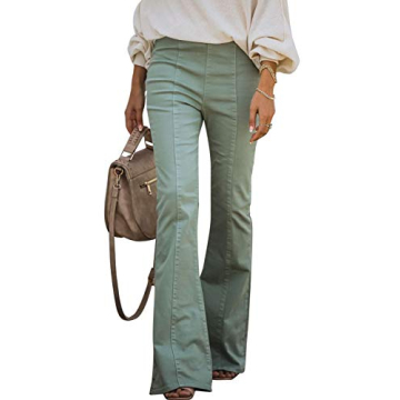 Sidefeel Women's Bell Bottoms Jeans Flared Elastic Waist Wide Legs Denim Pants in Green Size 16