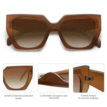 SOJOS Trendy Oversized Polarized Sunglasses Womens Big Square Cateye Sunnies, Lentes de sol para mujer SJ2205, Caramel Brown/Brown