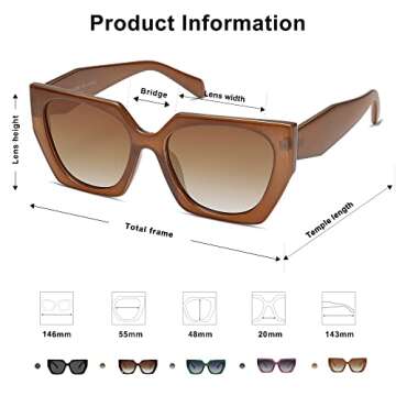 SOJOS Trendy Oversized Polarized Sunglasses Womens Big Square Cateye Sunnies, Lentes de sol para mujer SJ2205, Caramel Brown/Brown