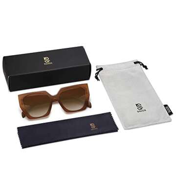 SOJOS Trendy Oversized Polarized Sunglasses Womens Big Square Cateye Sunnies, Lentes de sol para mujer SJ2205, Caramel Brown/Brown