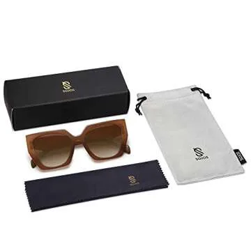 SOJOS Trendy Oversized Polarized Sunglasses Womens Big Square Cateye Sunnies, Lentes de sol para mujer SJ2205, Caramel Brown/Brown