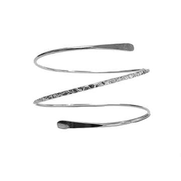 OCTCHOCO Minimalist Silver Metal Coil Upper Arm Cuff Open Arm Bracelet Armlet Armband Bangle for Women Dia 3.7" (Silver)