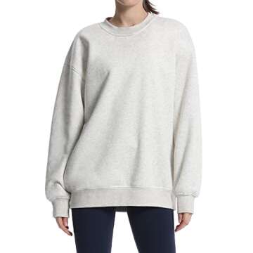 THE GYM PEOPLE Women's Fleece Crewneck Sweatshirt Loose fit Soft Oversized Pullover Sweatshirt Light Grey