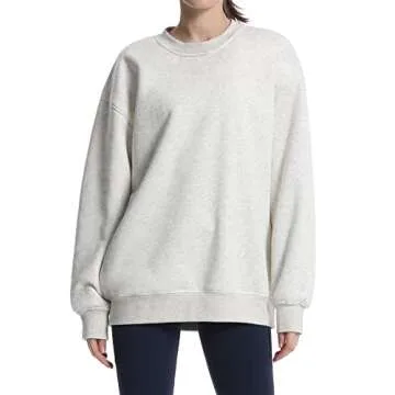 THE GYM PEOPLE Women's Fleece Crewneck Sweatshirt Loose fit Soft Oversized Pullover Sweatshirt Light Grey