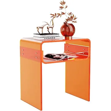 Solaround Clear Acrylic End Table 2-Tier Bedside Nightstand for Living Room Bedroom Home Decor (Oran...