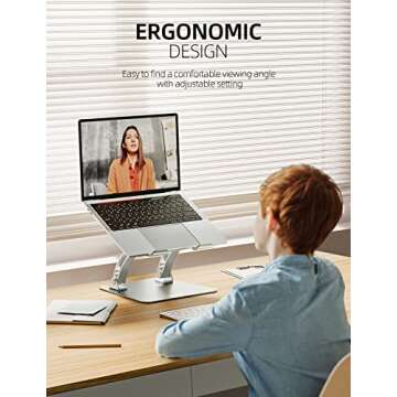 Nulaxy Fully Adjustable Laptop Stand for Desk, Dual Foldable Aluminum Computer Riser with Heat-Vent, Ergonomic Notebook Holder Portable Office Accessories Compatible with All 10-17" Laptops, Silver