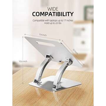 Nulaxy Fully Adjustable Laptop Stand for Desk, Dual Foldable Aluminum Computer Riser with Heat-Vent, Ergonomic Notebook Holder Portable Office Accessories Compatible with All 10-17" Laptops, Silver