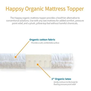 Happsy Organic Latex Queen Mattress Topper for Better Sleep