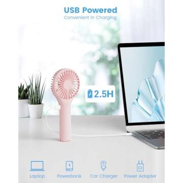 Edvision Handheld Fan, Portable Fan Mini Fan Powerful Hand Fan with 3 Speeds, USB Rechargeable Personal Fan, Makeup Lash Fan for Stylish Girls, Cute Small Pocket Fan for Travel/Outdoor/Home, Pink