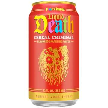 Liquid Death, Cereal Criminal, Fruity Pebbles-Flavored Sparkling Water, 12-Pack (12oz Cans), Low Cal...
