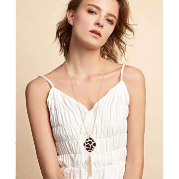 PHALIN Long Necklace for Women Leopard Quatrefoil Pendant Necklace Bohemia Fringe Tassel Necklaces Y...