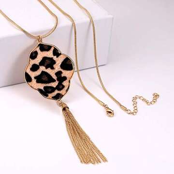 PHALIN Leopard Quatrefoil Pendant Y Chain Necklace for Women