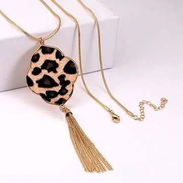 PHALIN Leopard Quatrefoil Pendant Y Chain Necklace for Women