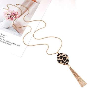 PHALIN Leopard Quatrefoil Pendant Y Chain Necklace for Women